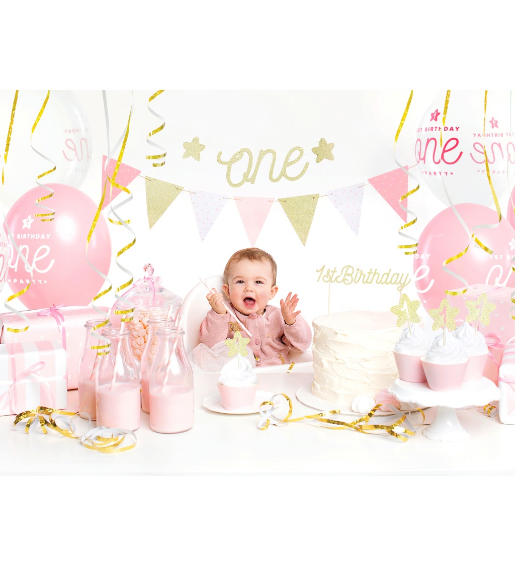 Růžová vlaječková girlanda 1st Birthday