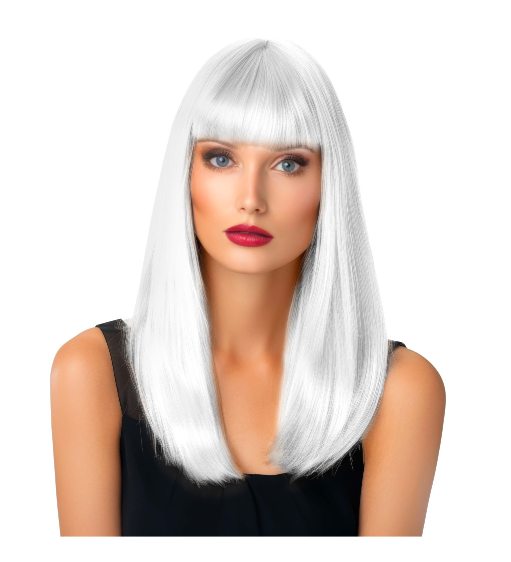 Paruka rovná s ofinou, bílá