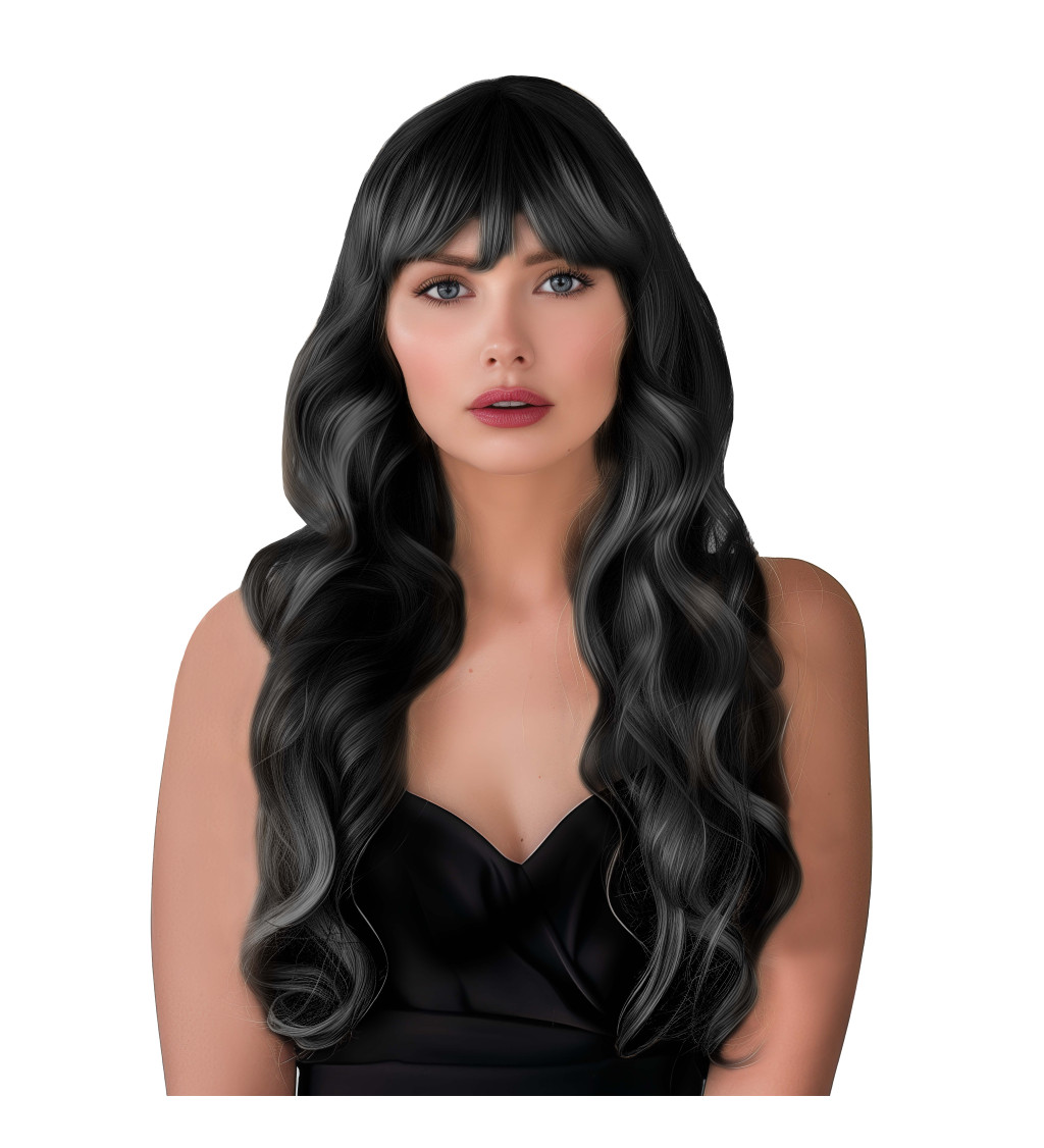 Paruka dlouhá vlnitá s ofinou, černá