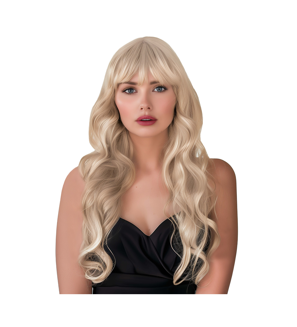 Paruka dlouhá vlnitá s ofinou, blond