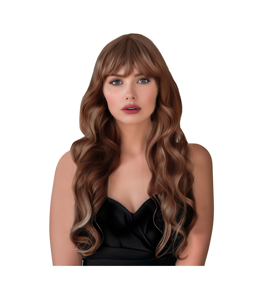 Paruka dlouhá vlnitá s ofinou, hnědá