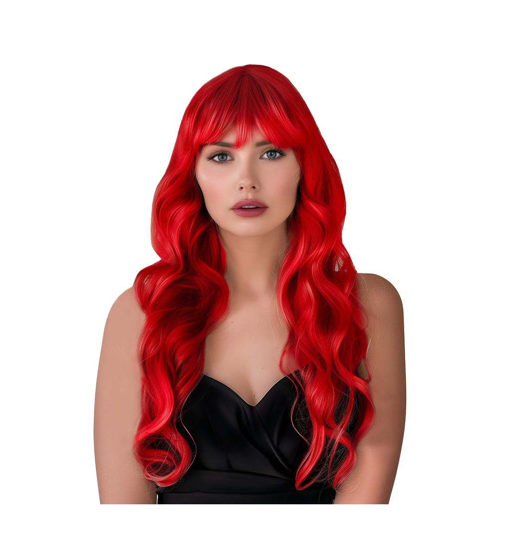 Paruka dlouhá vlnitá s ofinou, červená