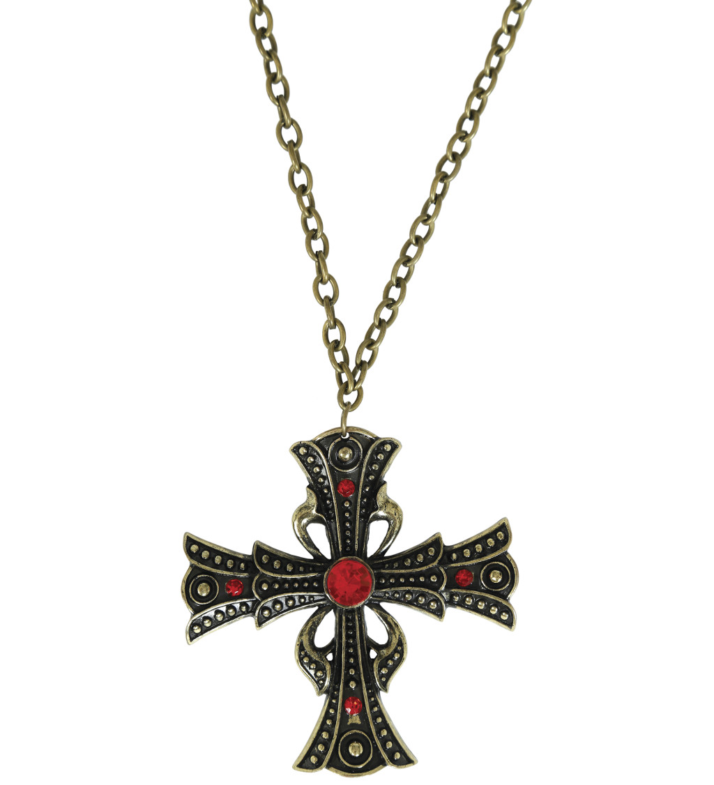 Gotický křížový náhrdelník s rubínem, 6 cm