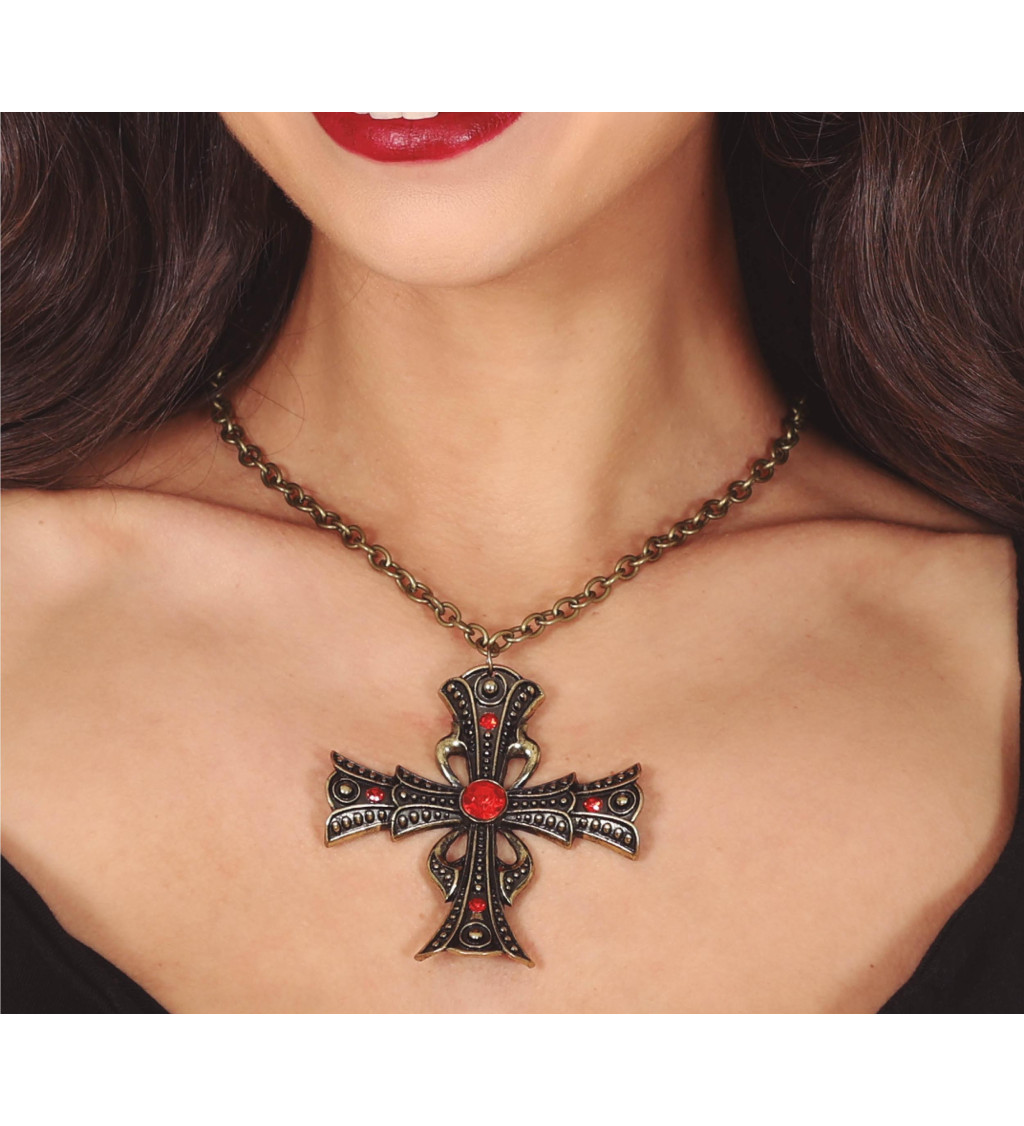 Gotický křížový náhrdelník s rubínem, 6 cm