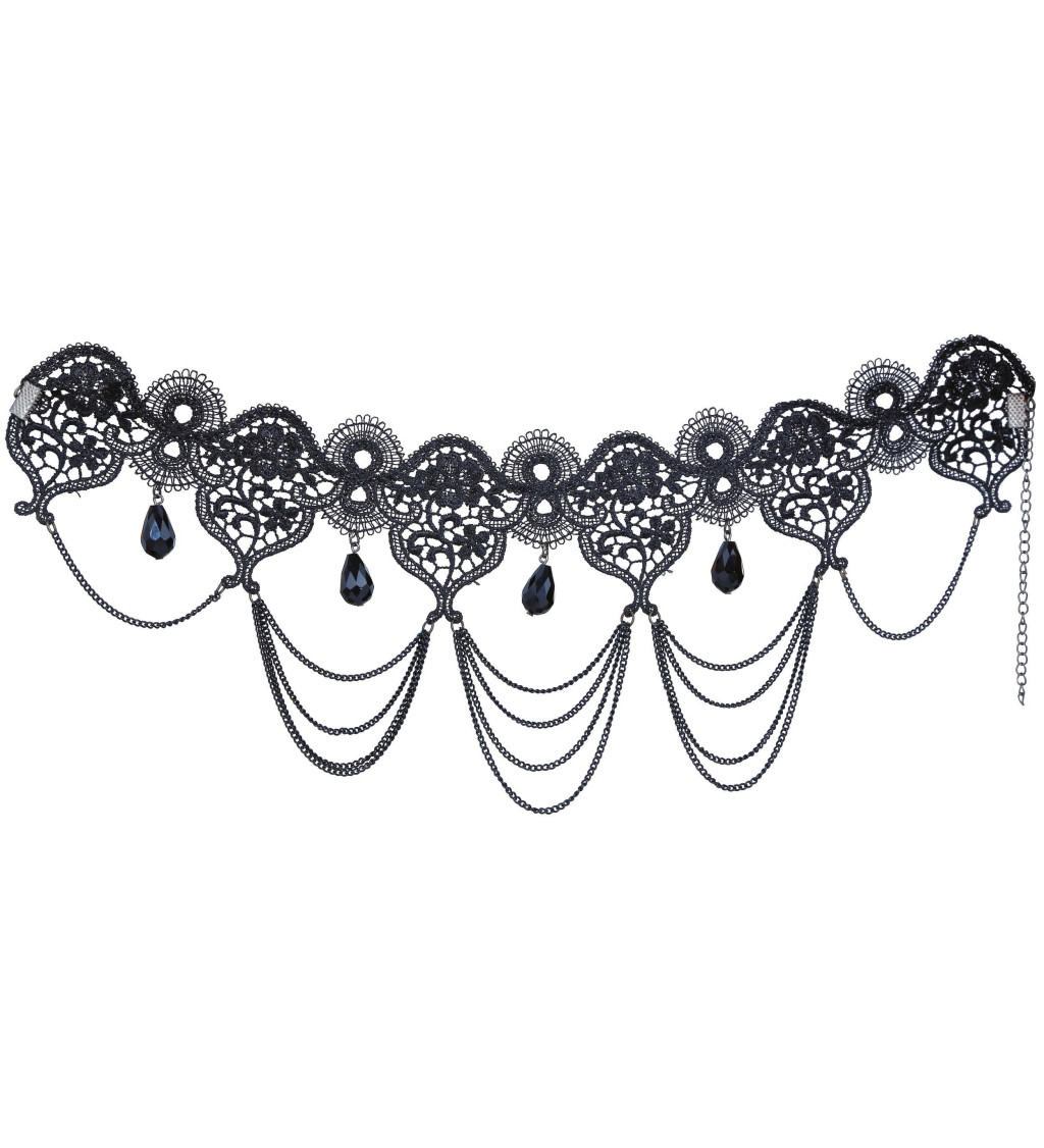 Černý náhrdelník se kameny a řetězy