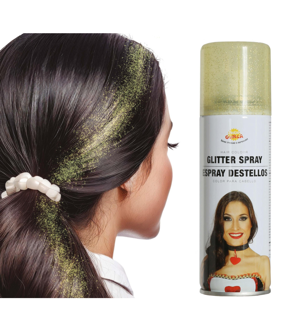 Jiskřící zlatý sprej na vlasy