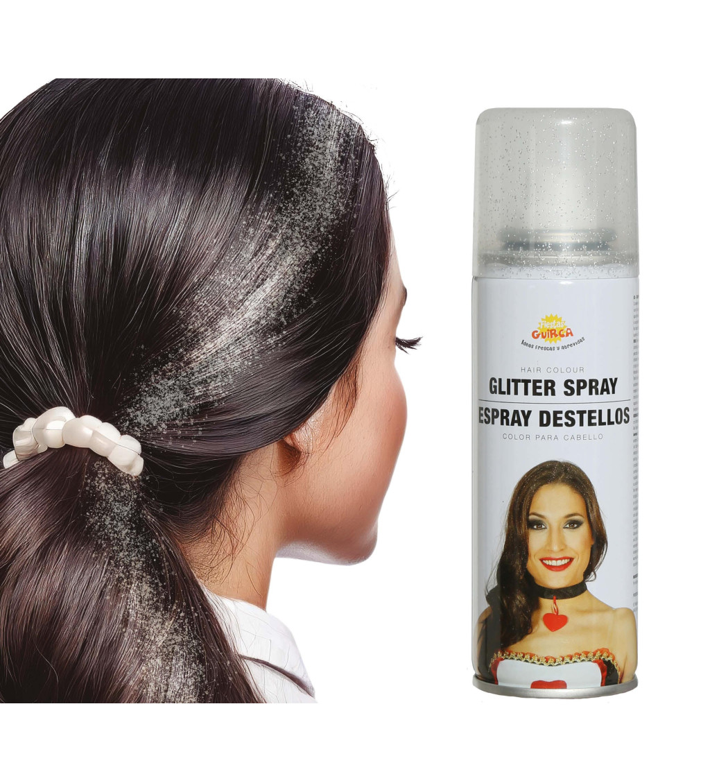 Jiskřící stříbrný sprej na vlasy