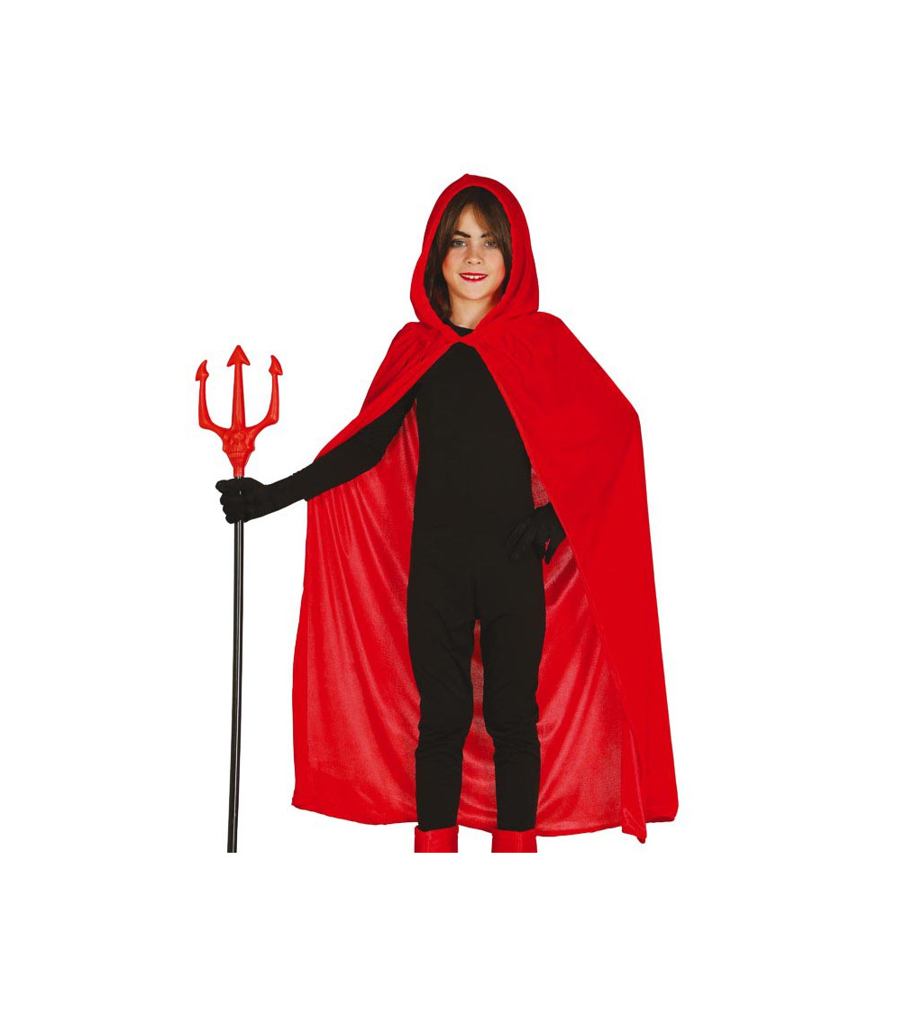 Dětský červený sametový plášť s kapucí