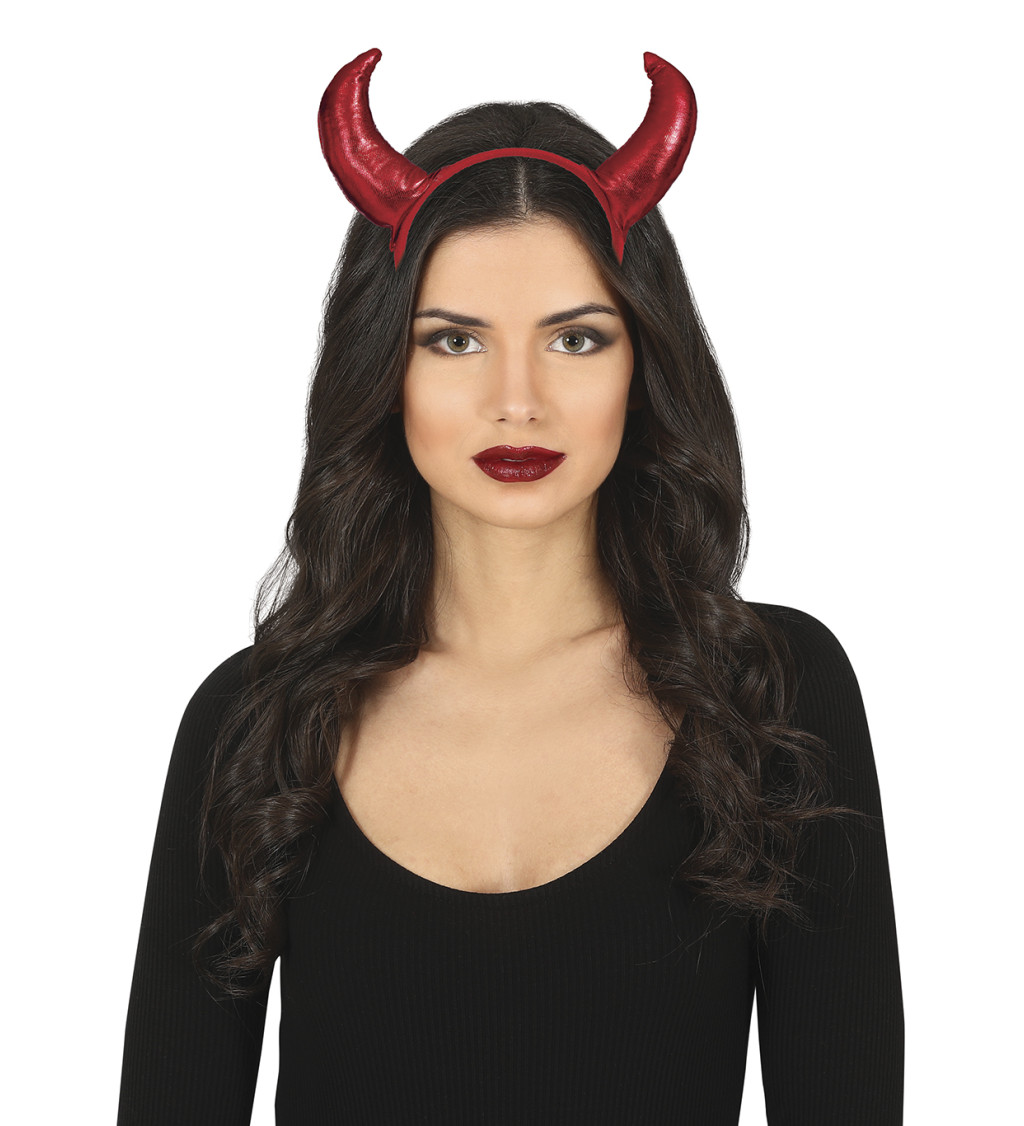 Metalické červené démonické rohy čelenka