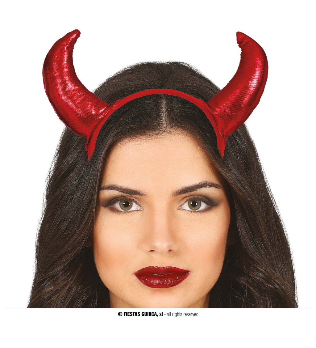 Metalické červené démonické rohy čelenka
