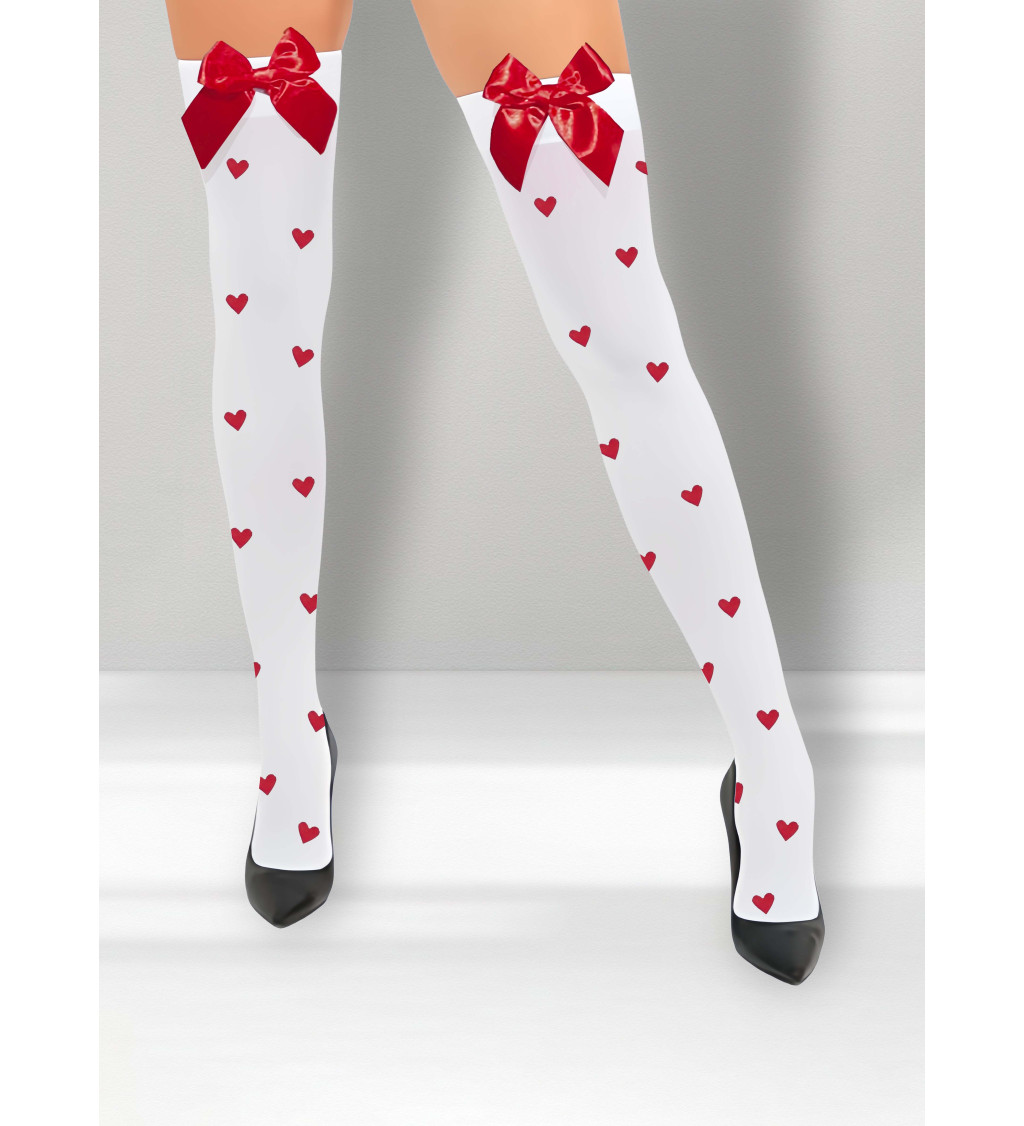 Punčochy s potiskem srdíček a mašlí