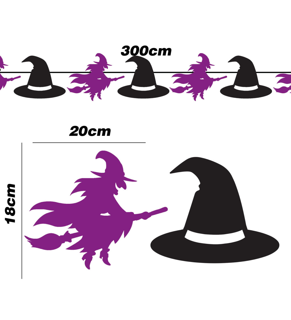 Girlanda čarodějnic 300 cm 20x18 cm