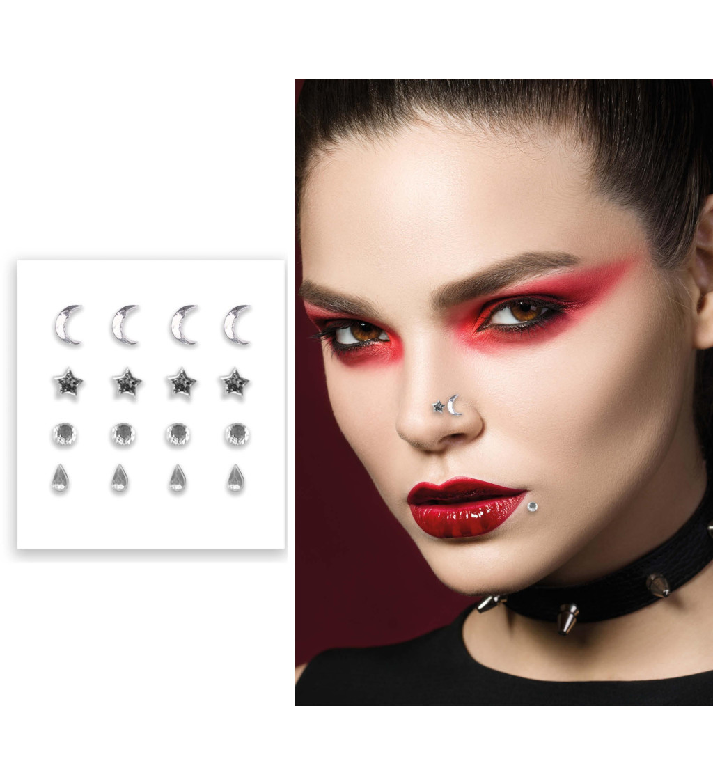 Stříbrné kamínky na obličej / falešný piercing