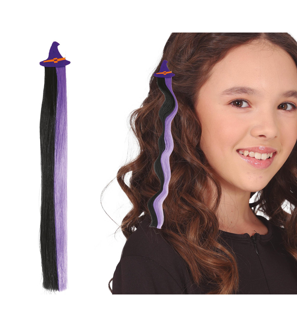 Fialovo-černý pramínek do vlasů, 40 cm