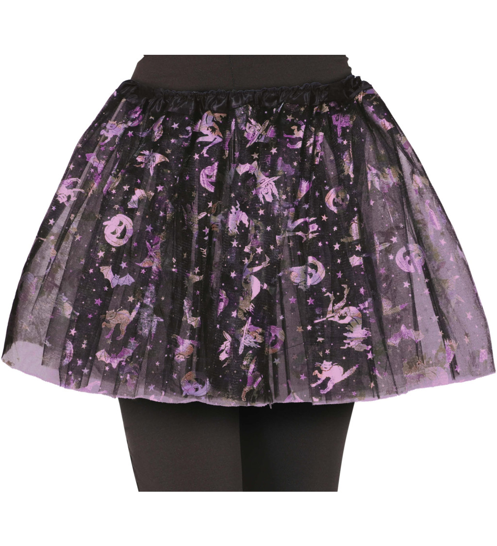 Černo-fialová halloween tylová sukně 30 cm pro děti
