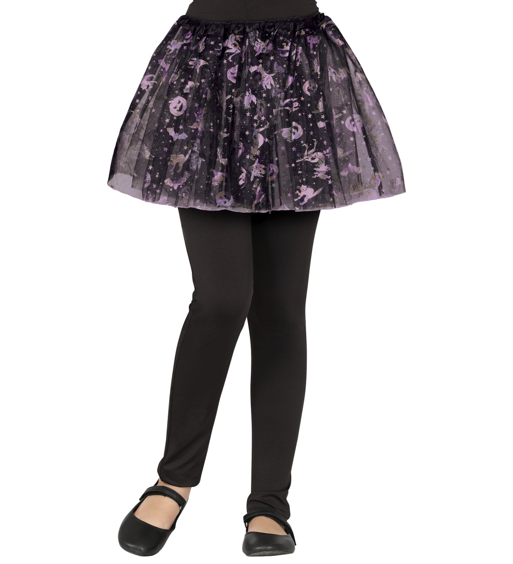 Černo-fialová halloween tylová sukně 30 cm pro děti