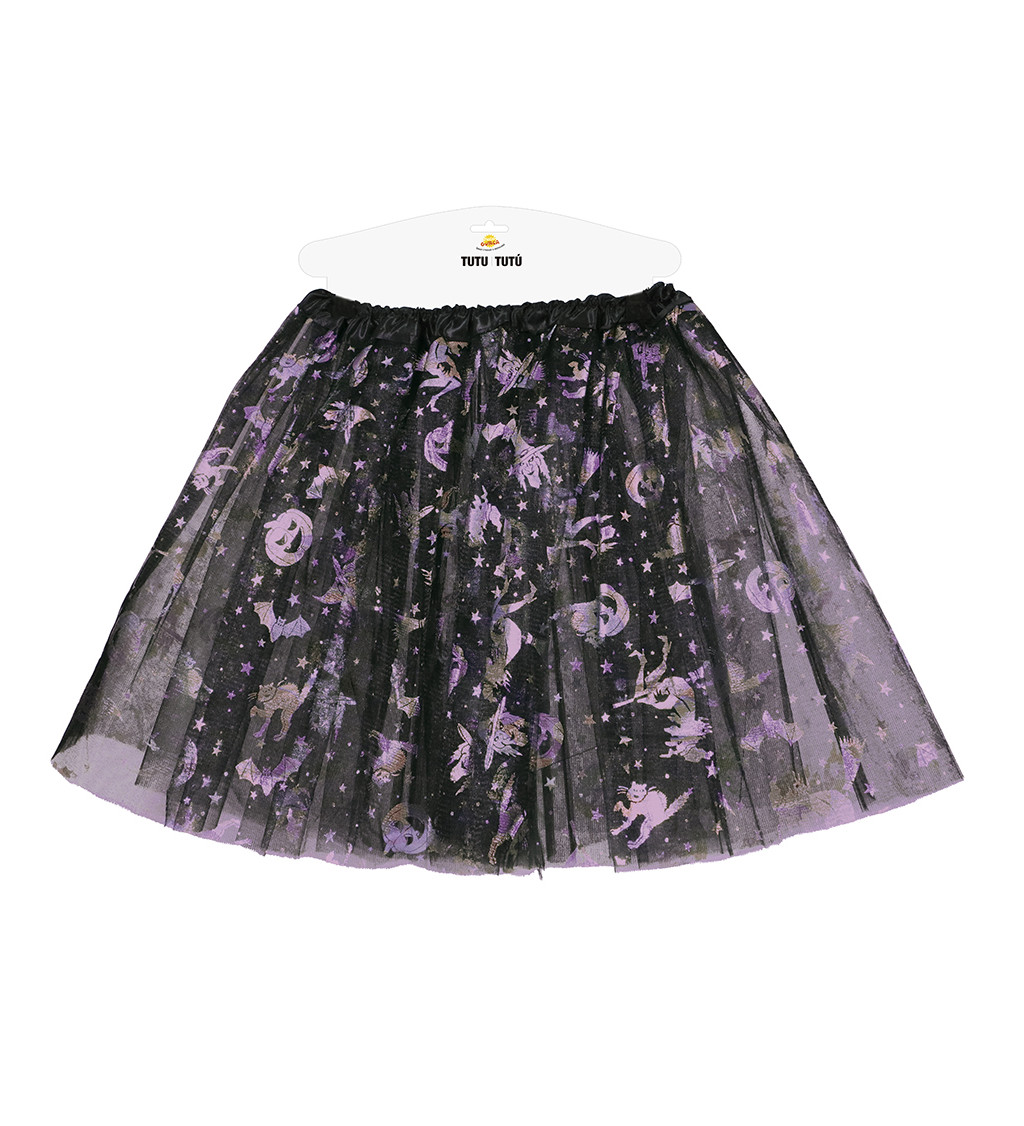 Černo-fialová halloween tylová sukně 30 cm pro děti