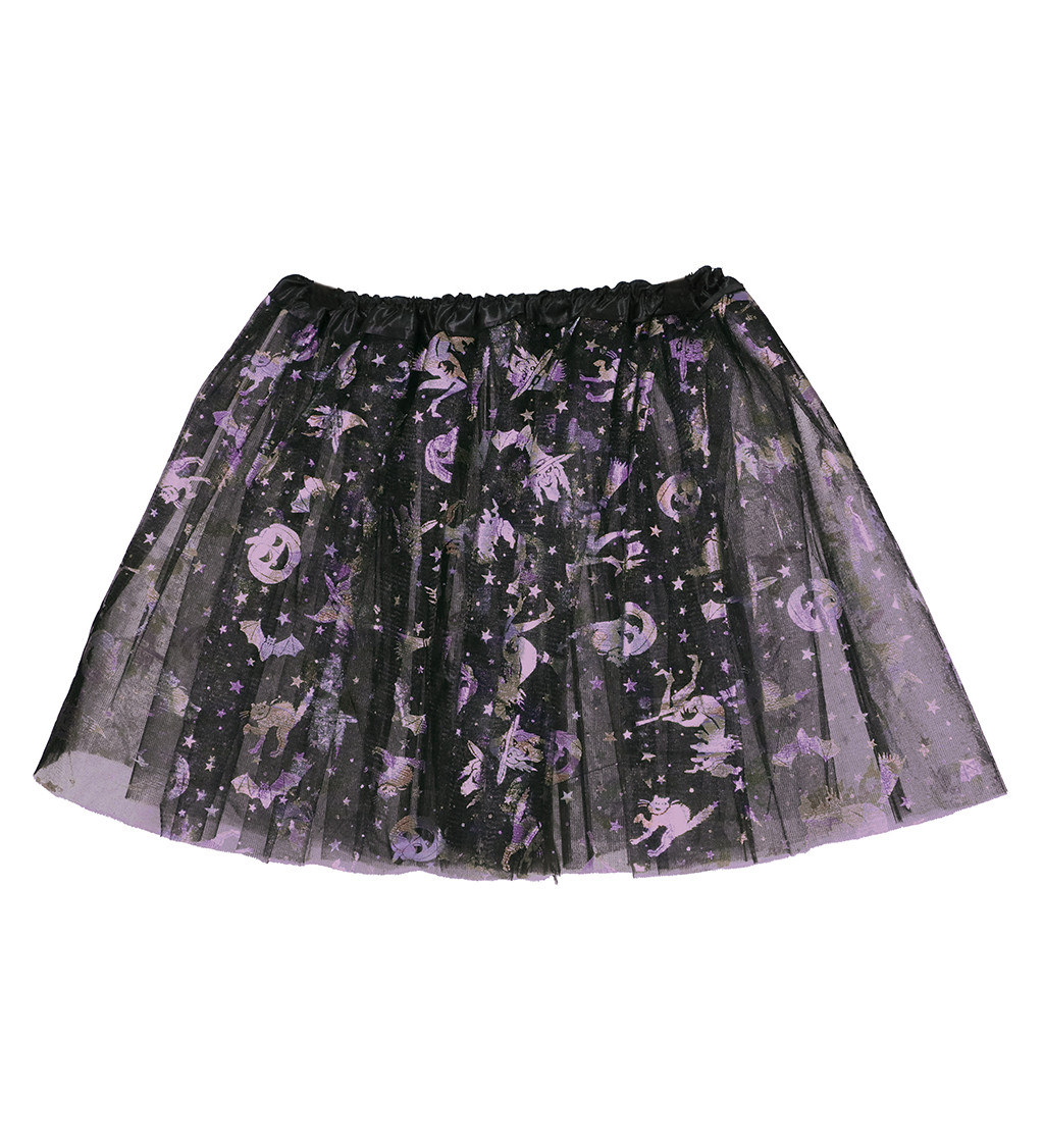 Černo-fialová halloween tylová sukně 30 cm pro děti