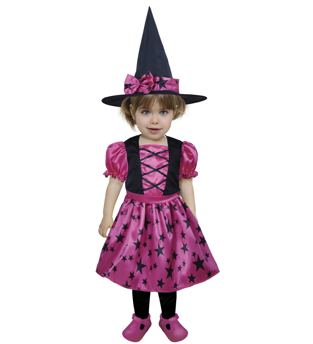 Dětský kostým čarodějnice s hvězdami, růžový 12–18 měsíců
