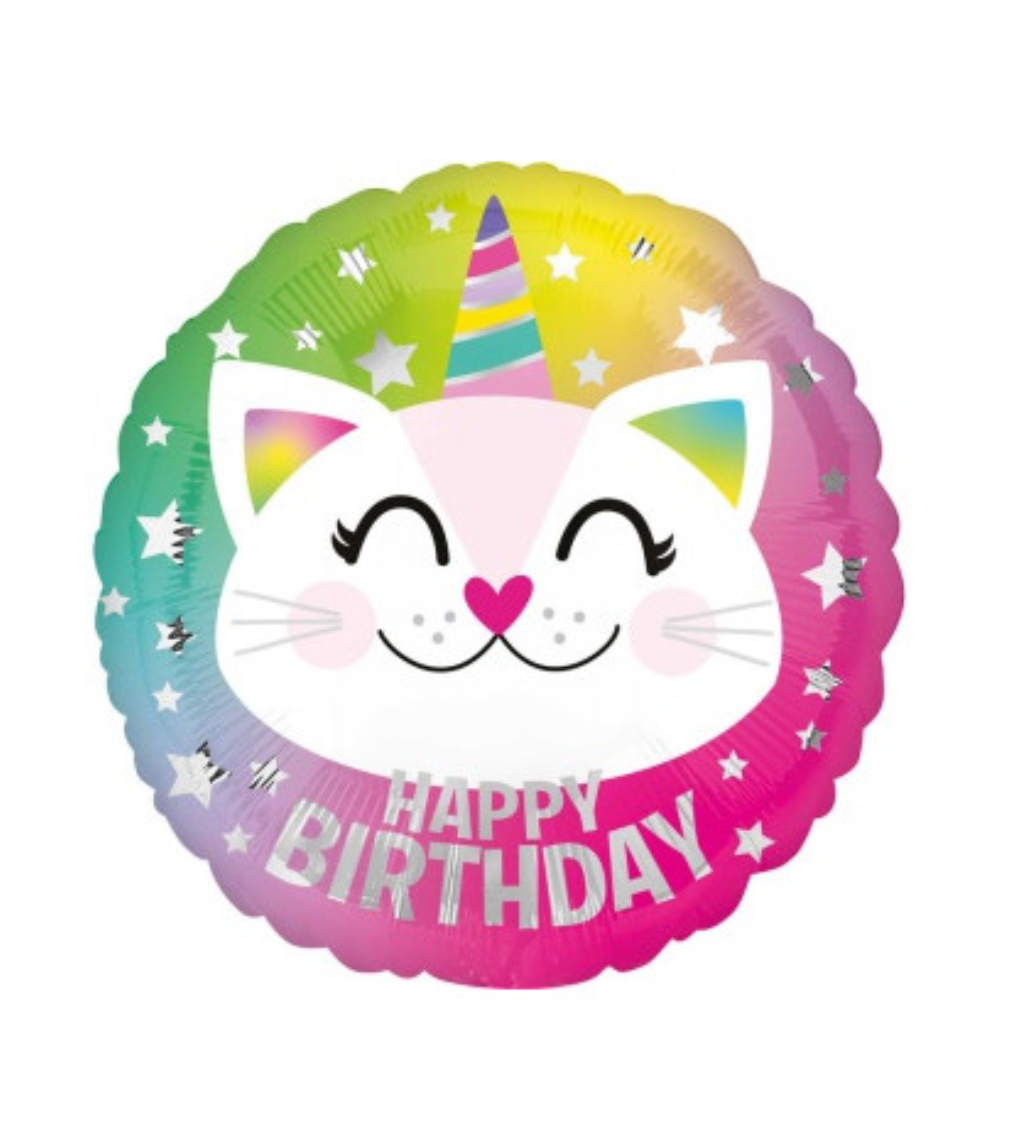 Fóliový balónek - happy birthday kočka