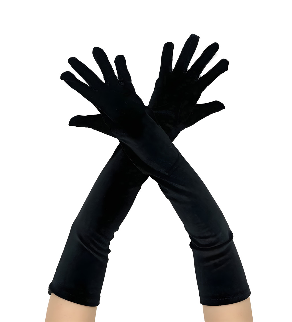 Dlouhé sametové rukavice černé