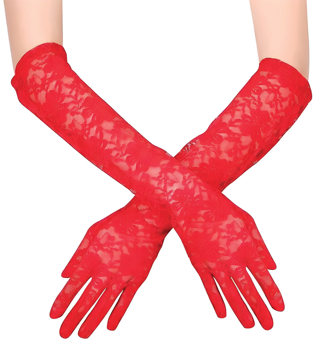 Dlouhé rukavice s krajkou červené