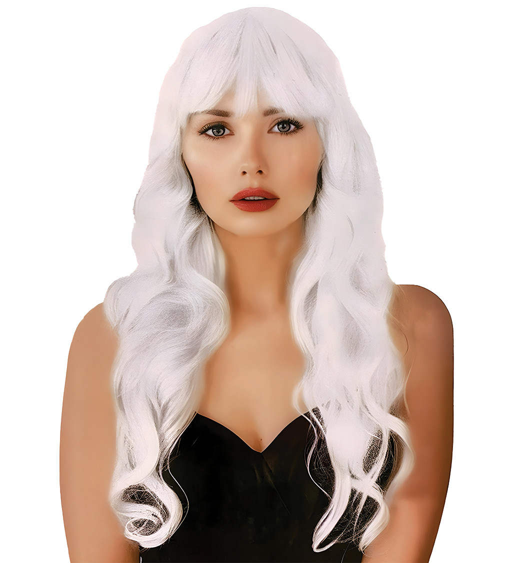 Paruka dlouhá vlnitá s ofinou, bílá