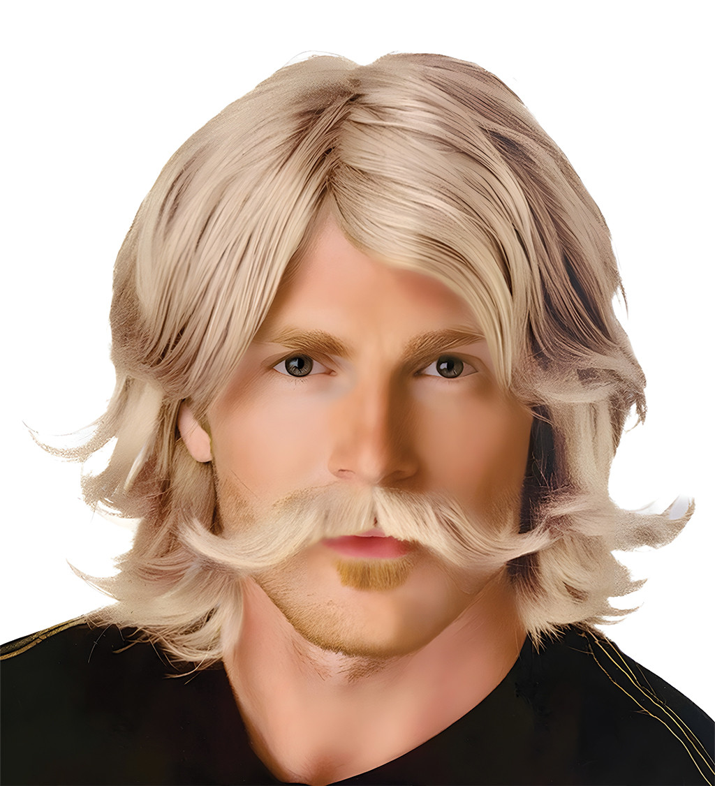 Paruka pánská 70. léta s knírkem, blond