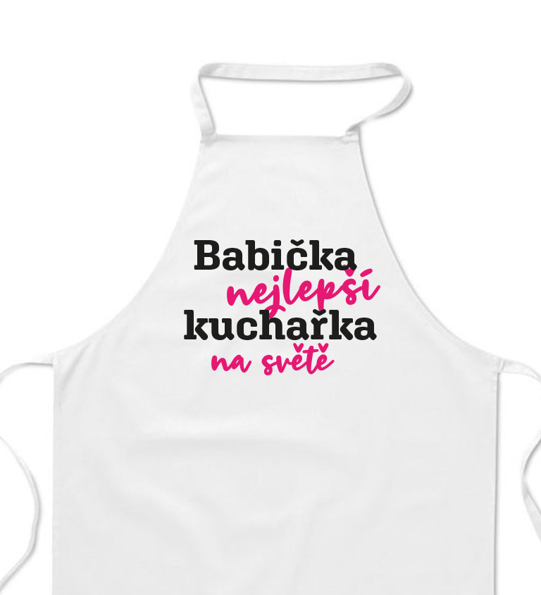 Zástěra bílá Babička je nejlepší kuchařka na světě