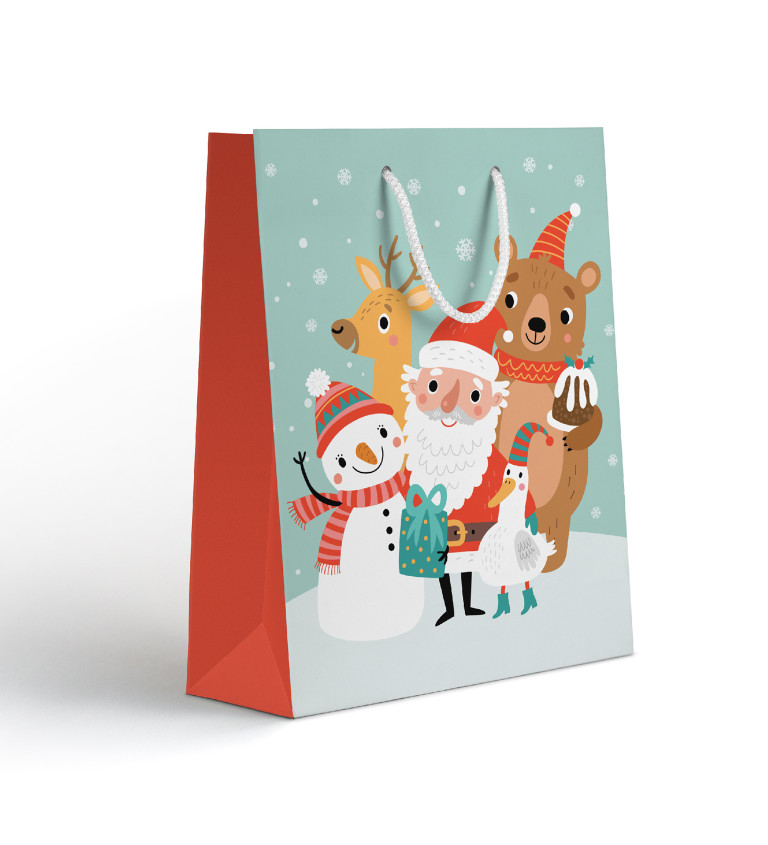 Dárková papírová taška střední, Santa a zvířátka