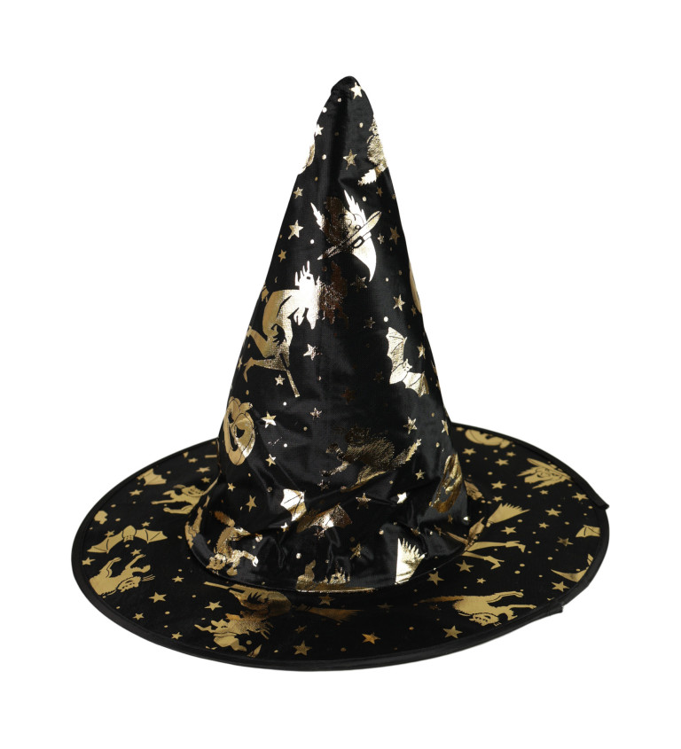 Dětský čarodějnický klobouk - zlatý dekor