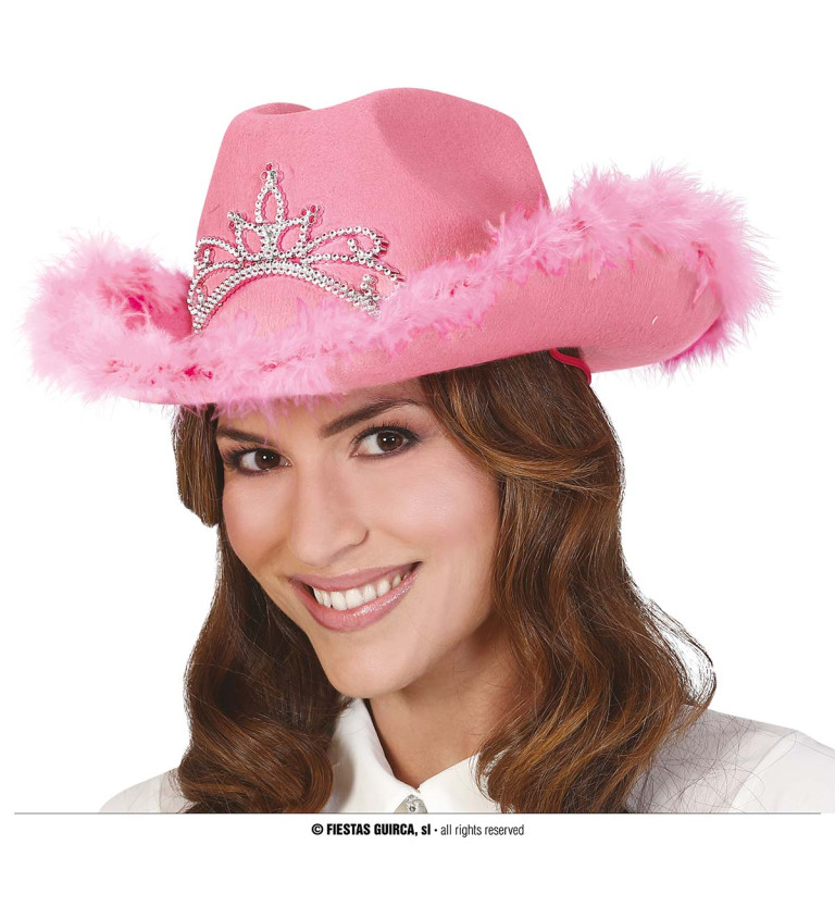 Růžový kovbojský klobouk s korunkou