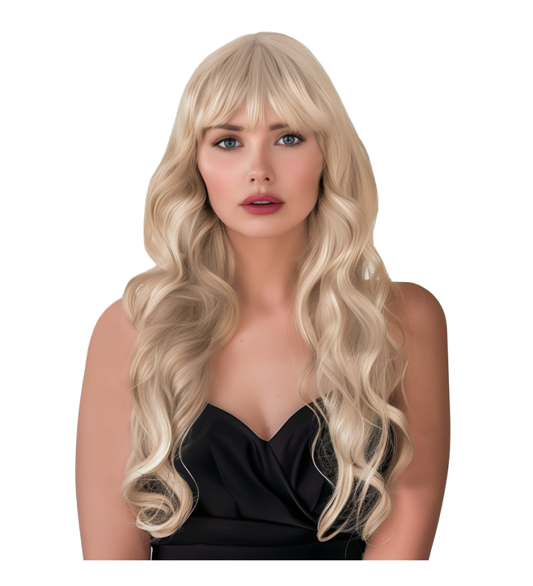 Paruka dlouhá vlnitá s ofinou, blond