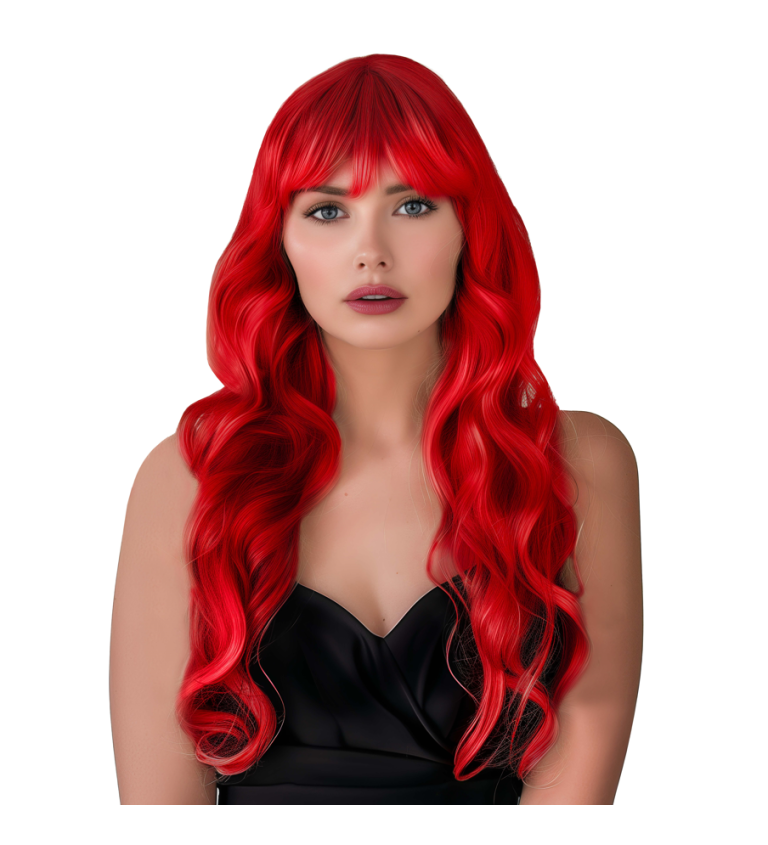 Paruka dlouhá vlnitá s ofinou, červená