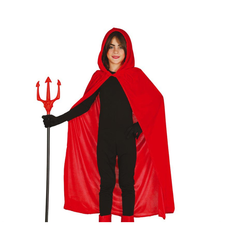 Dětský červený sametový plášť s kapucí