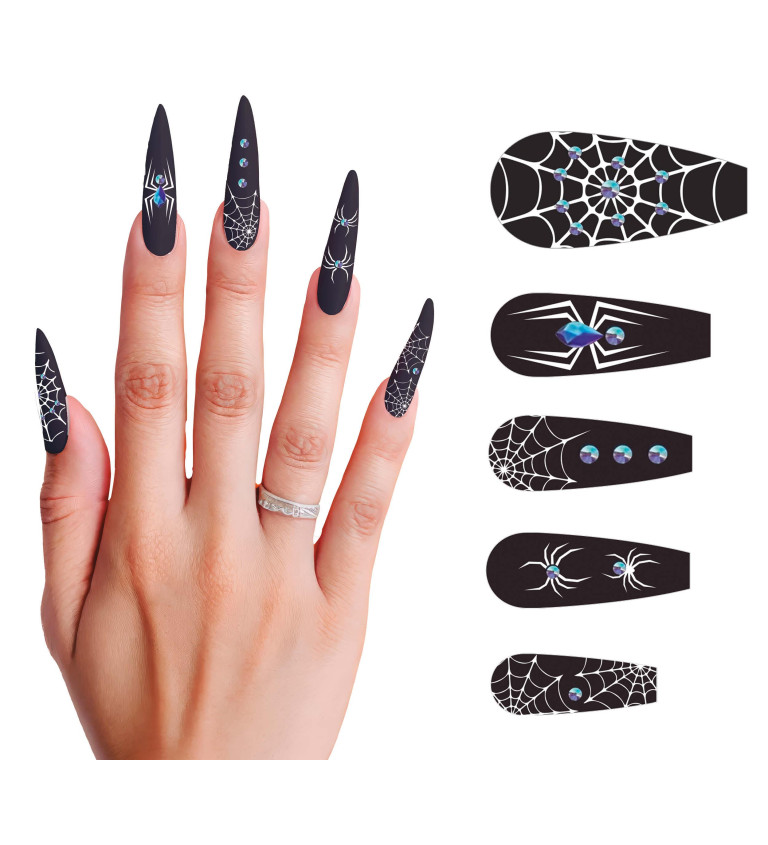 12 dlouhých pavučinových nehtů s lepidlem