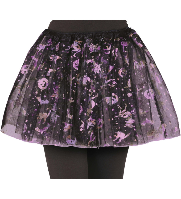 Černo-fialová halloween tylová sukně 30 cm pro děti